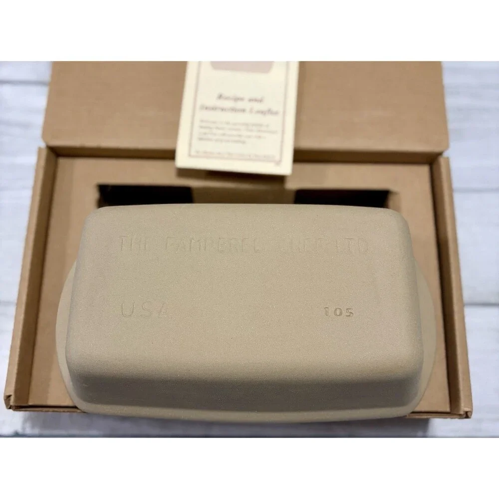 Pampered Chef 9x5 Stoneware Bread Meatloaf Loaf Pan USA New Care Guide Scraper